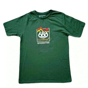 Unisex 686 Size Extra Small Graphic Tee Short Sleeve Tshirt Green Logo Cotton